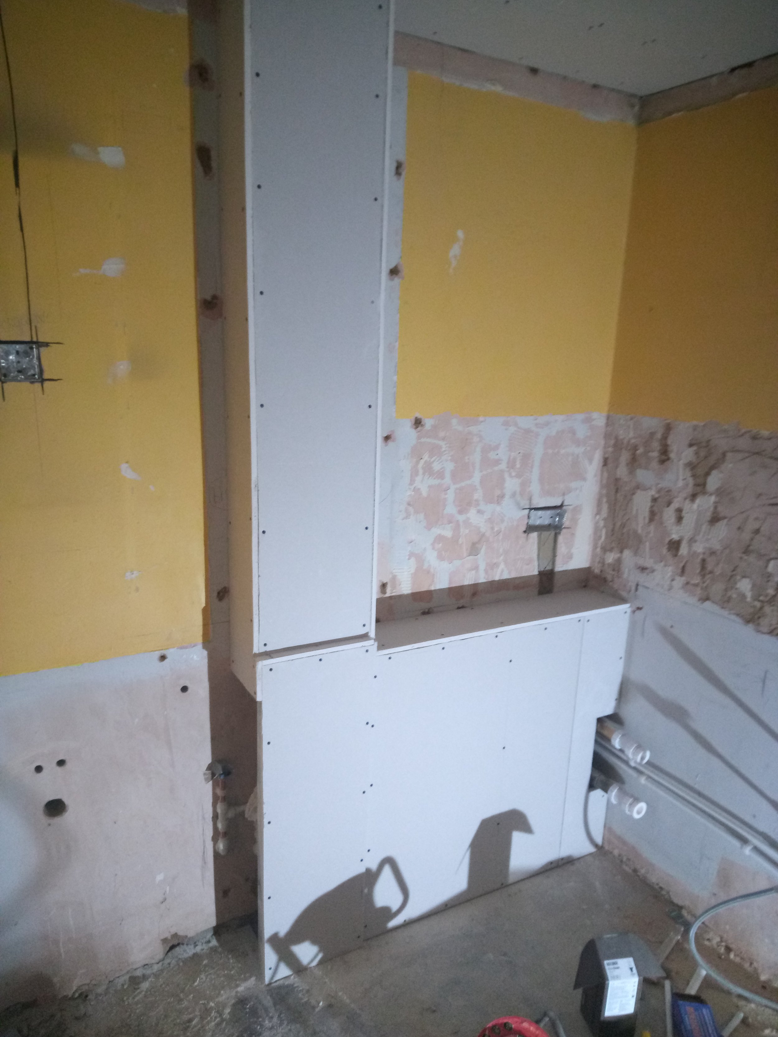Boxed in and plaster boarded