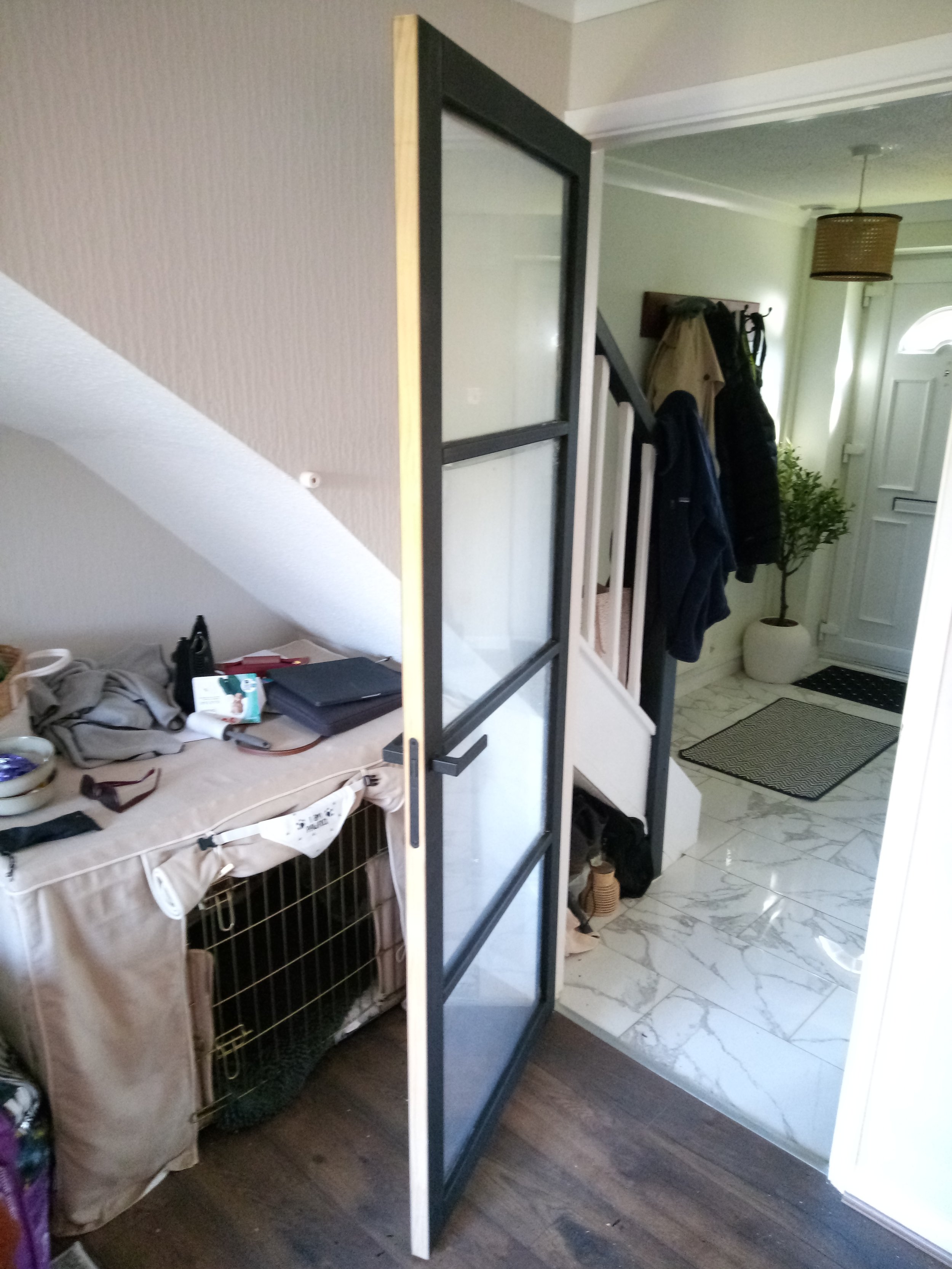 Black glass panelled door