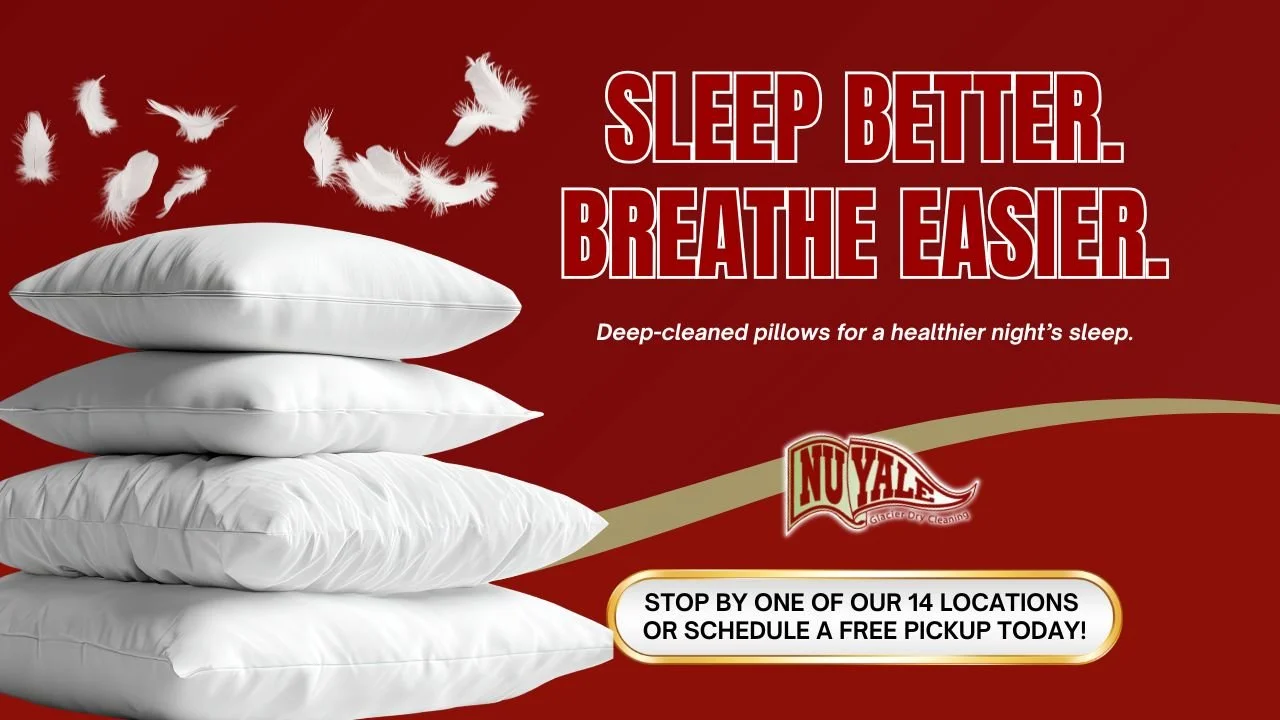 stack of cleaned feather pillows for nu-yale.com