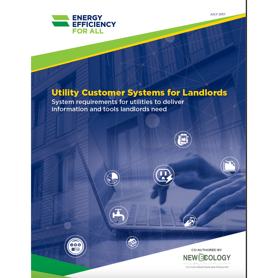 A report cover that says Utility Customer Systems for Landlords with a blue background