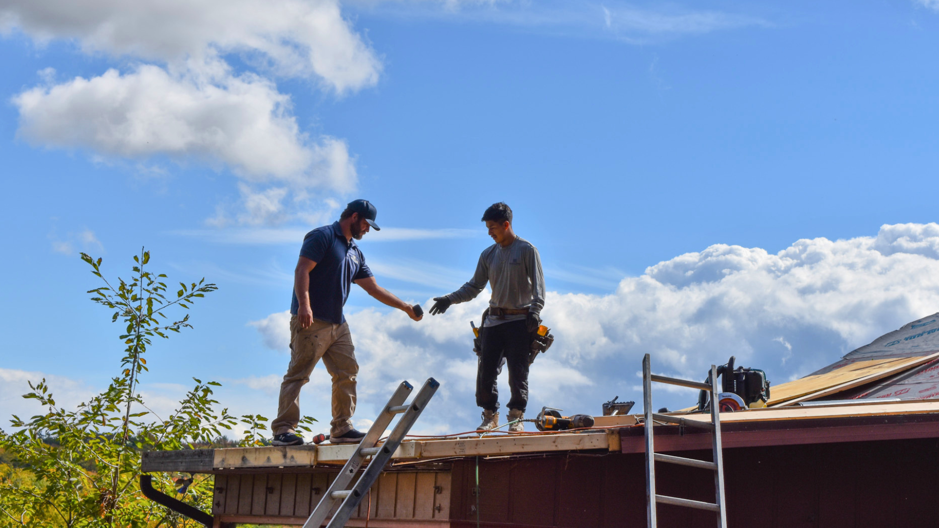 EB Builders inspecting a residential roof in the Jamestown and Chautauqua Lake area.