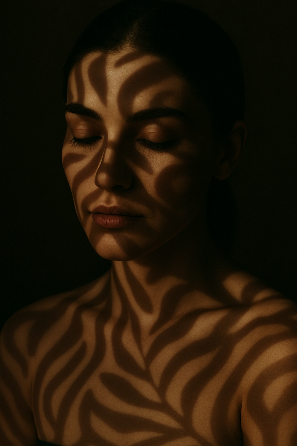 Person with eyes closed in soft light and shadow, representing emotional awareness, reflection, and cognitive behavioral therapy.