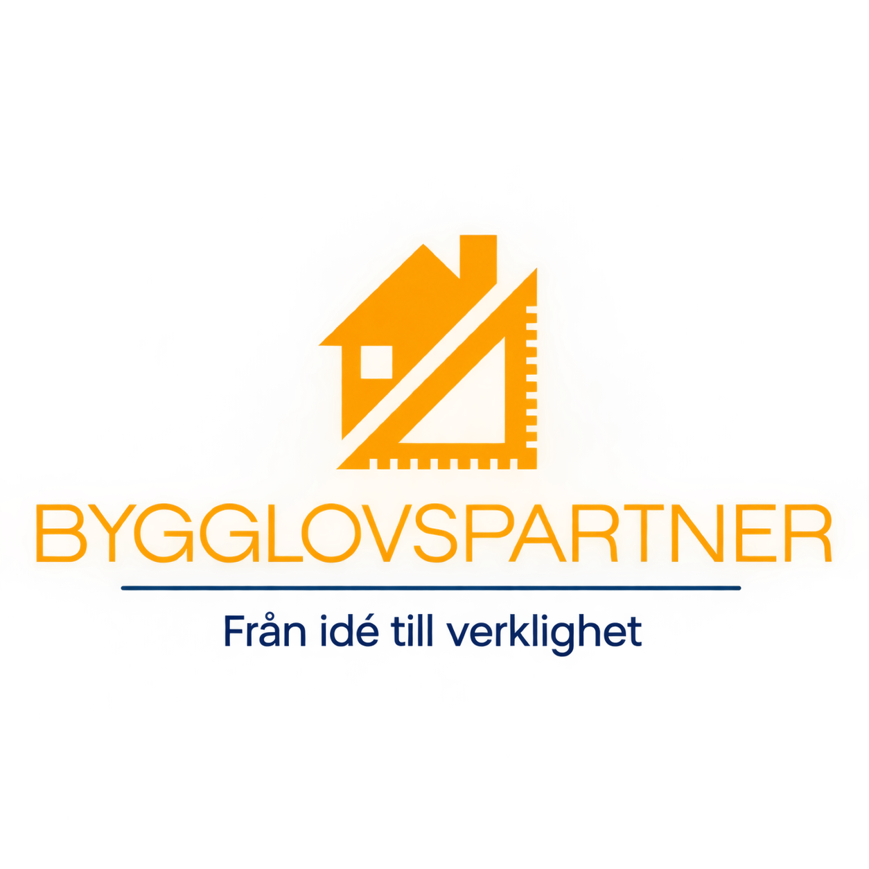 Logotyp för bygglovspartner med en hus- och byggnadsikon och texten 'Från idé till verklighet'.