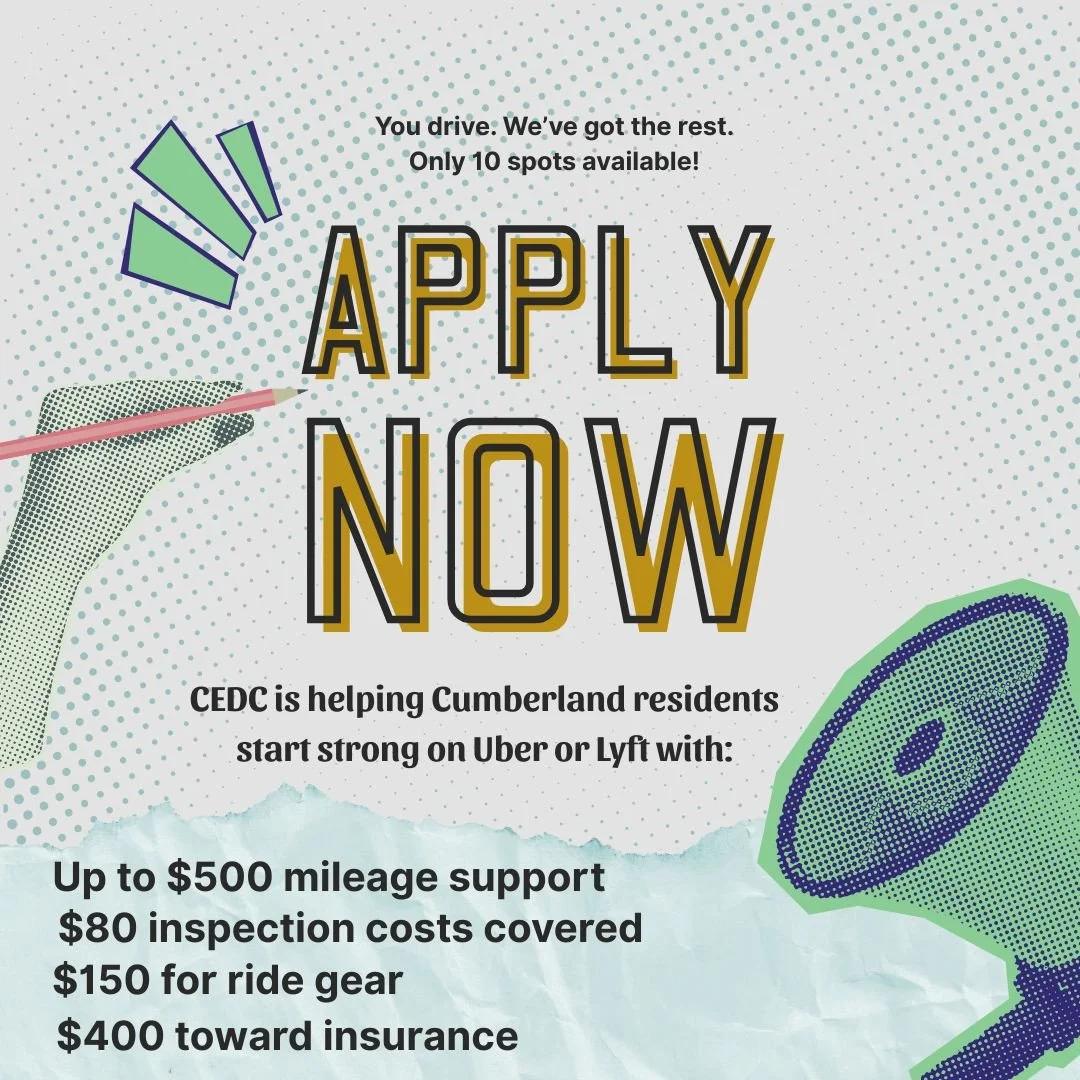 This is not a job listing. This is your launchpad.⁠
⁠
CEDC is helping Cumberland residents start strong on Uber or Lyft with:⁠
⁠
🚘 Up to $500 mileage support⁠
🔧 $80 inspection costs covered⁠
📷 $150 for ride gear⁠
📄 $400 toward insurance⁠
⁠
You dr