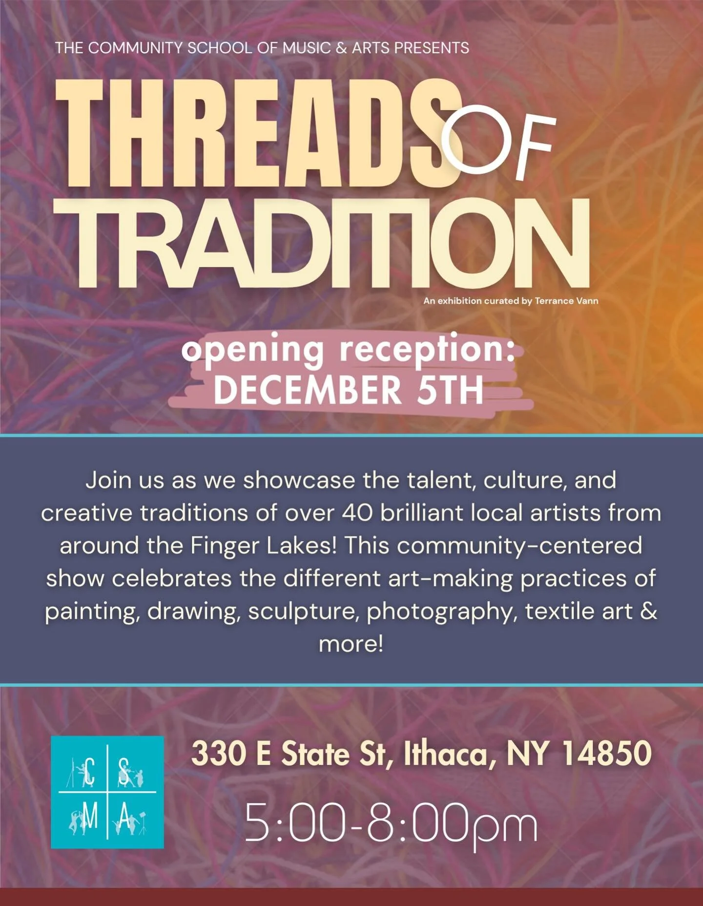 ARQtist Zo&euml; Van Nostrand's grant supported wild fiber tapestry "Weaving the Land" tapestry of the lands at the ARQ Barn is part of the upcoming Threads of Tradition group show at @csma.ithaca. Gallery Night opening on 12/5 from 5-8pm a
