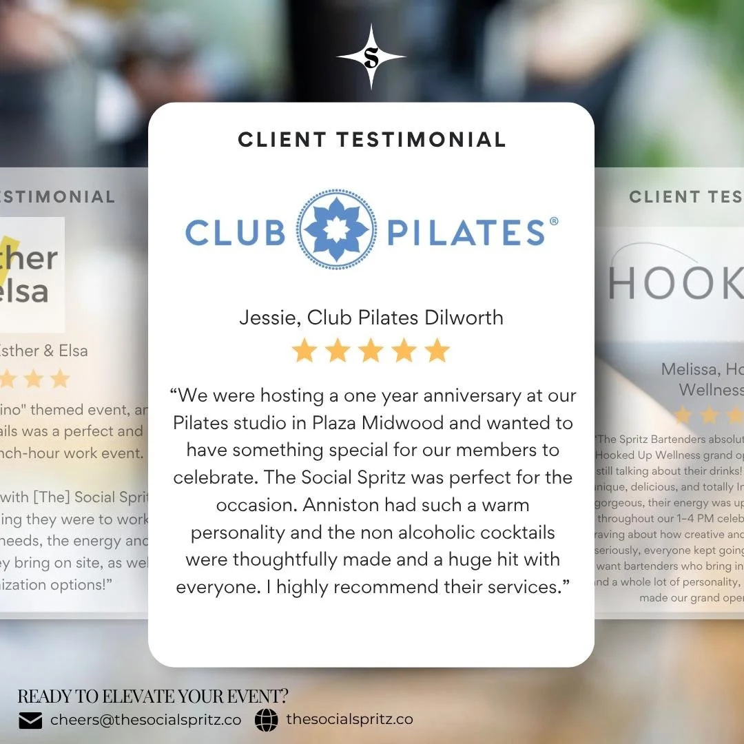Creating moments that feel as special as the people we serve 🤍

&ldquo;...The Social Spritz was perfect for the occasion&hellip; the mocktails were thoughtfully made and a huge hit with everyone.&rdquo; &mdash; Jessie, Club Pilates Dilworth

We&rsqu