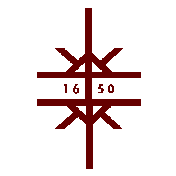 Symbole géométrique rouge avec les chiffres 16 et 50 au centre sur un fond noir.