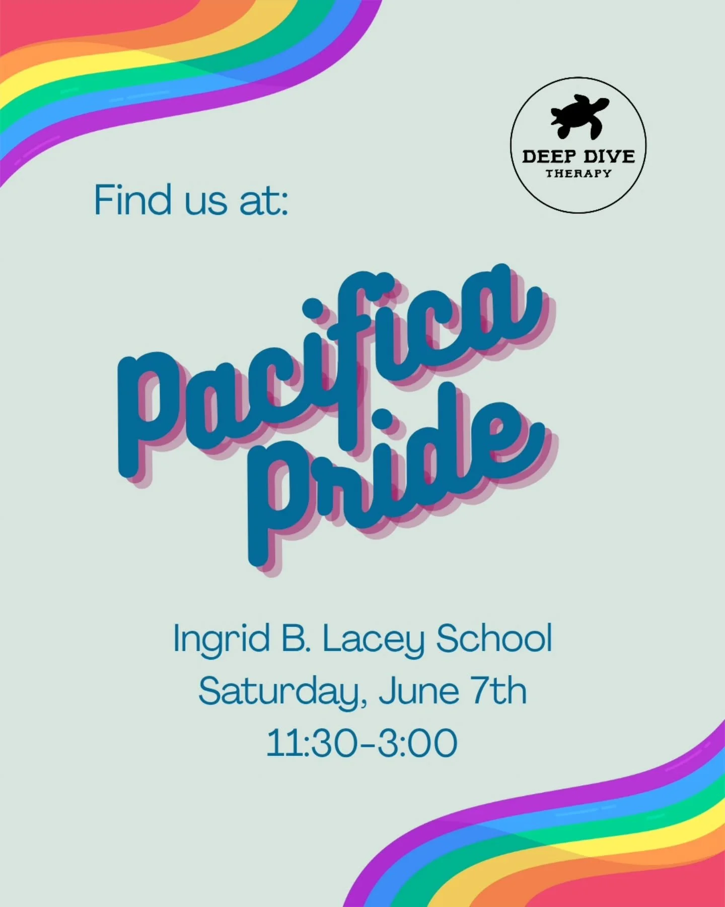 Deep Dive Therapy will be at Pacifica Pride this Saturday!

Ariel will be repping us at the festival with flyers, good vibes, and zero pressure. Come say hi, learn more about mental health, or just chill with us in queer community joy. We&rsquo;re pr