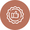 Icon representing quality standards: A seal of approval badge containing a thumbs-up, symbolizing adherence to high operational standards.