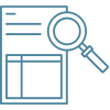 Icon representing regulatory compliance: A magnifying glass scanning a document, symbolizing the need for automated audit trails and risk oversight.