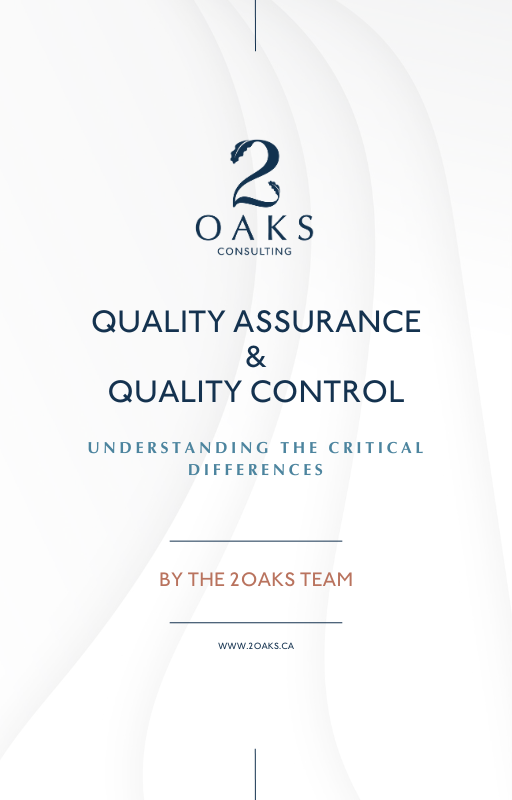 Cover page of a report titled 'Quality Assurance & Quality Control' by the 20 OAKS team, discussing understanding critical differences in consulting.