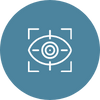 Icon representing strategic focus: An eye viewing a target through a viewfinder reticle, symbolizing clear business vision.