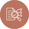 Icon representing the assessment phase: A magnifying glass analyzing a checklist connected to network nodes, symbolizing a thorough initial audit.