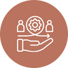 Icon representing change management: A hand supporting a continuous cycle of people and processes, symbolizing the human side of digital transformation.