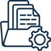 Icon representing documentation and knowledge management: A gear with an upward arrow and checkmark, symbolizing automated code documentation.