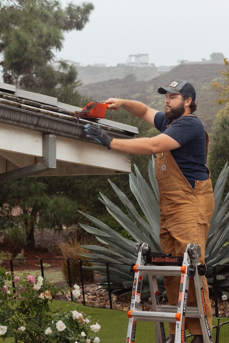 View of a backyard swimming pool with a hot tub, surrounded by lush greenery and patio furniture.