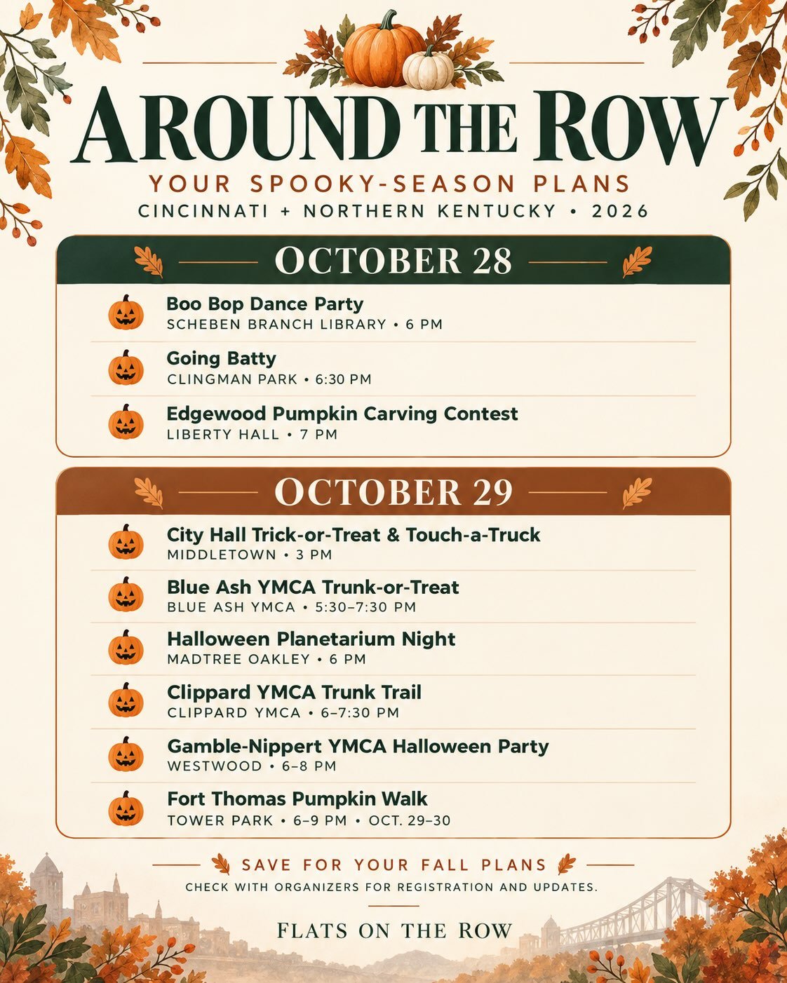 Your spooky-season plans, sorted! 🎃A little spooky, a lot of local fun! 👻 Which event are you checking out? Confirm details with organizers before heading out.  #halloweenfun🎃👻 #cincyfun #nkyevents #community
