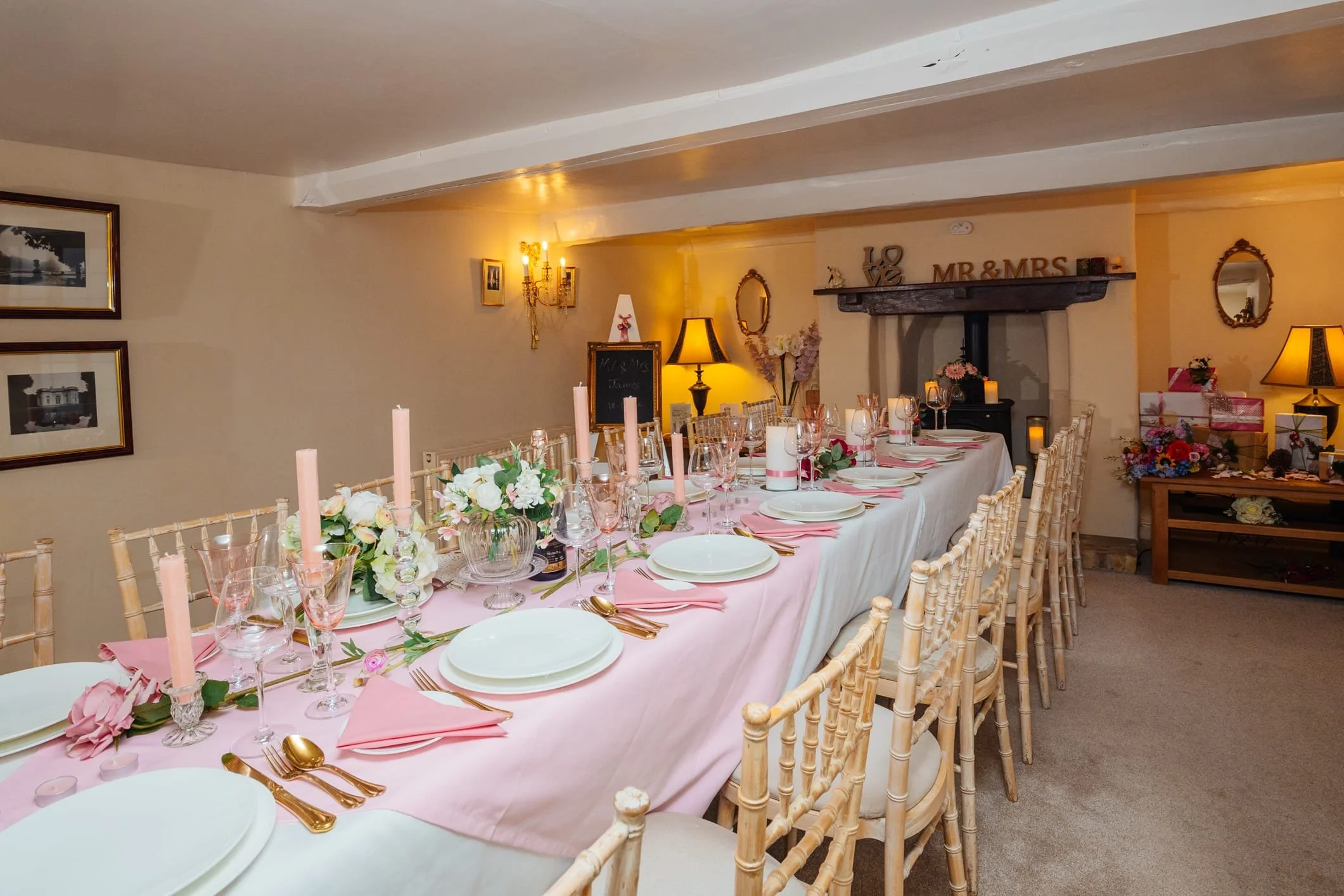A cosy and beautifully decorated dining setup for an intimate small wedding celebration.