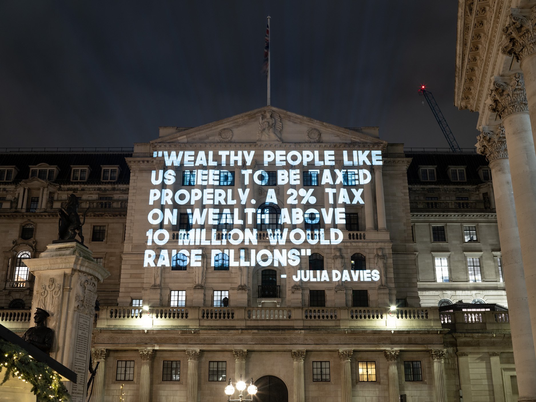 On the eve of the Autumn Statement, Patriotic Millionaires UK project a clear message to the Chancellor: tax our wealth and invest in Britain.&nbsp;