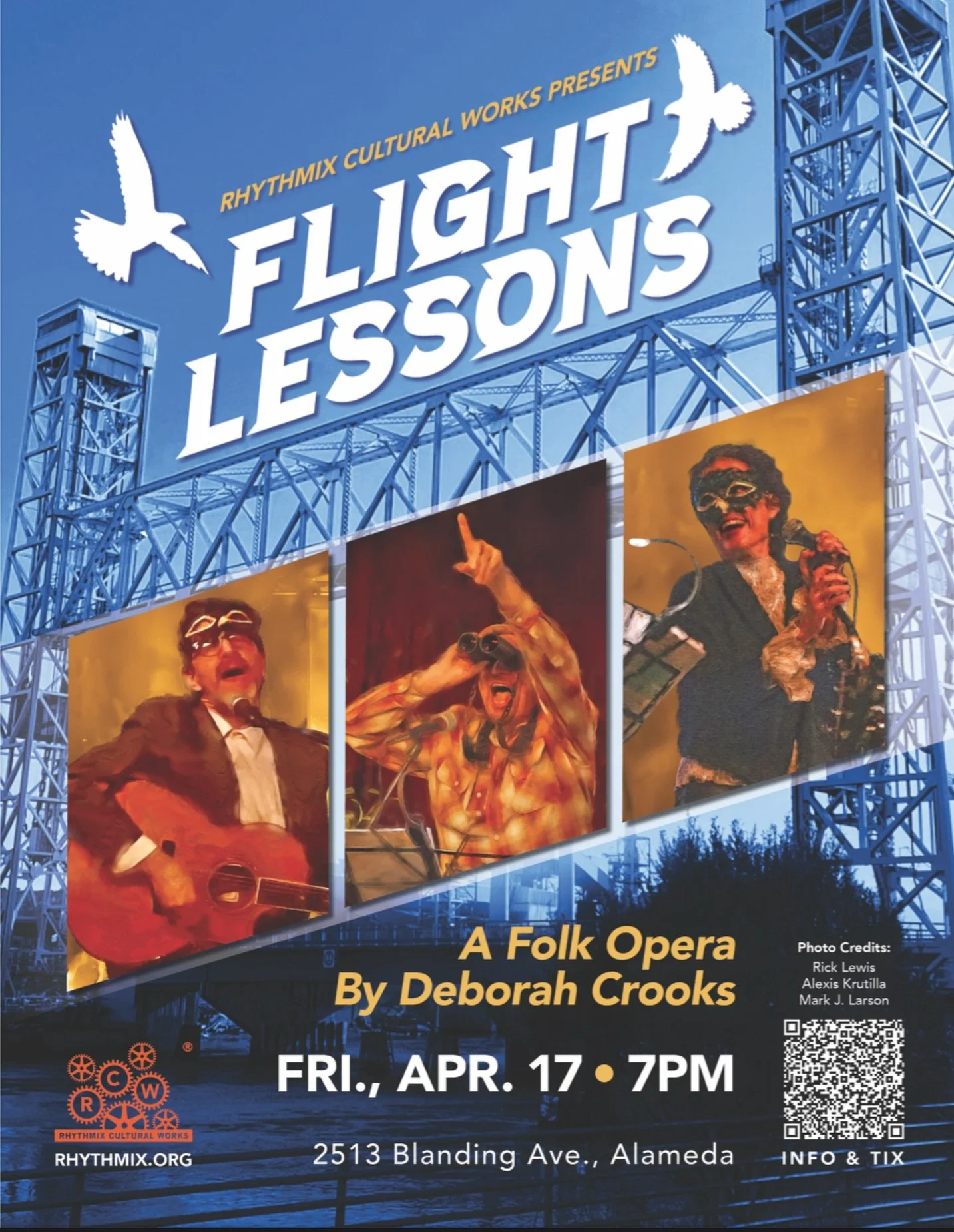 Flight Lessons - A Folk Opera by Deborah Crooks
Friday, April 17, 2026, 7pm at Rhythmix
Cultural Works!

Based on a true story of the Peregrine Falcons and humans living at the convergence of wild and urban habitats on Oakland&rsquo;s Fruitvale
Bridg