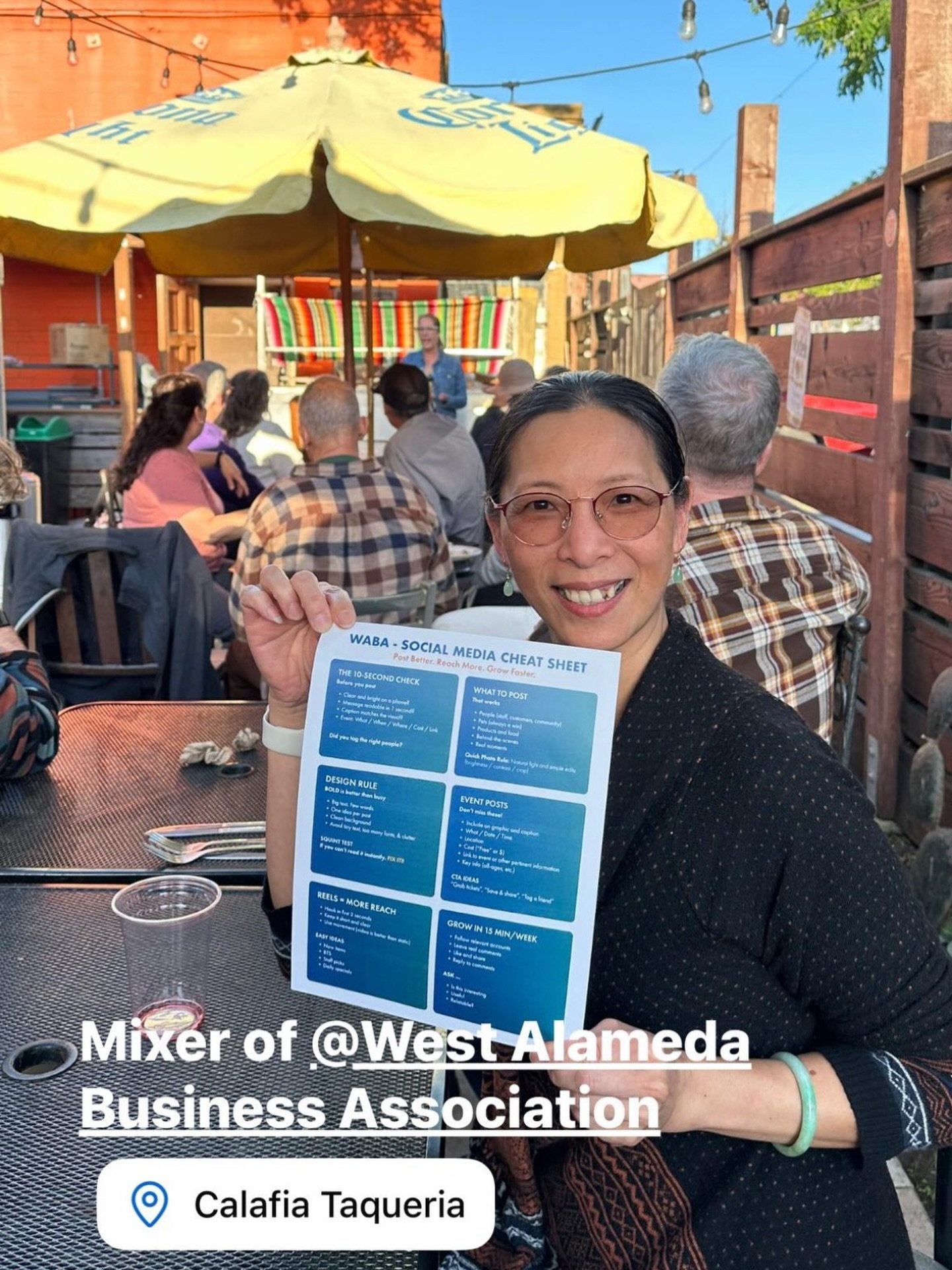 We captured this cute snapshot of Lan, owner of @lanvie.shop at our mixer last night at @calafia.taqueria.oficial 🌞 

Thank you to everyone for coming out and mixing it up with your friends and neighbors. 

Our community is strong and vibrant becaus