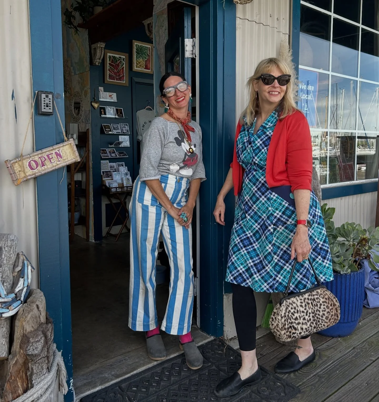 Alameda&rsquo;s own queen bee of sewing and fashion studies, Jennifer of @the_sewing_room_alameda and maven of rockstar manes (and bass licks) Jone of @honeysalon_alameda dropped in on Tiffany at Two Marys&rsquo; Mercantile and Jennifer wrote about i