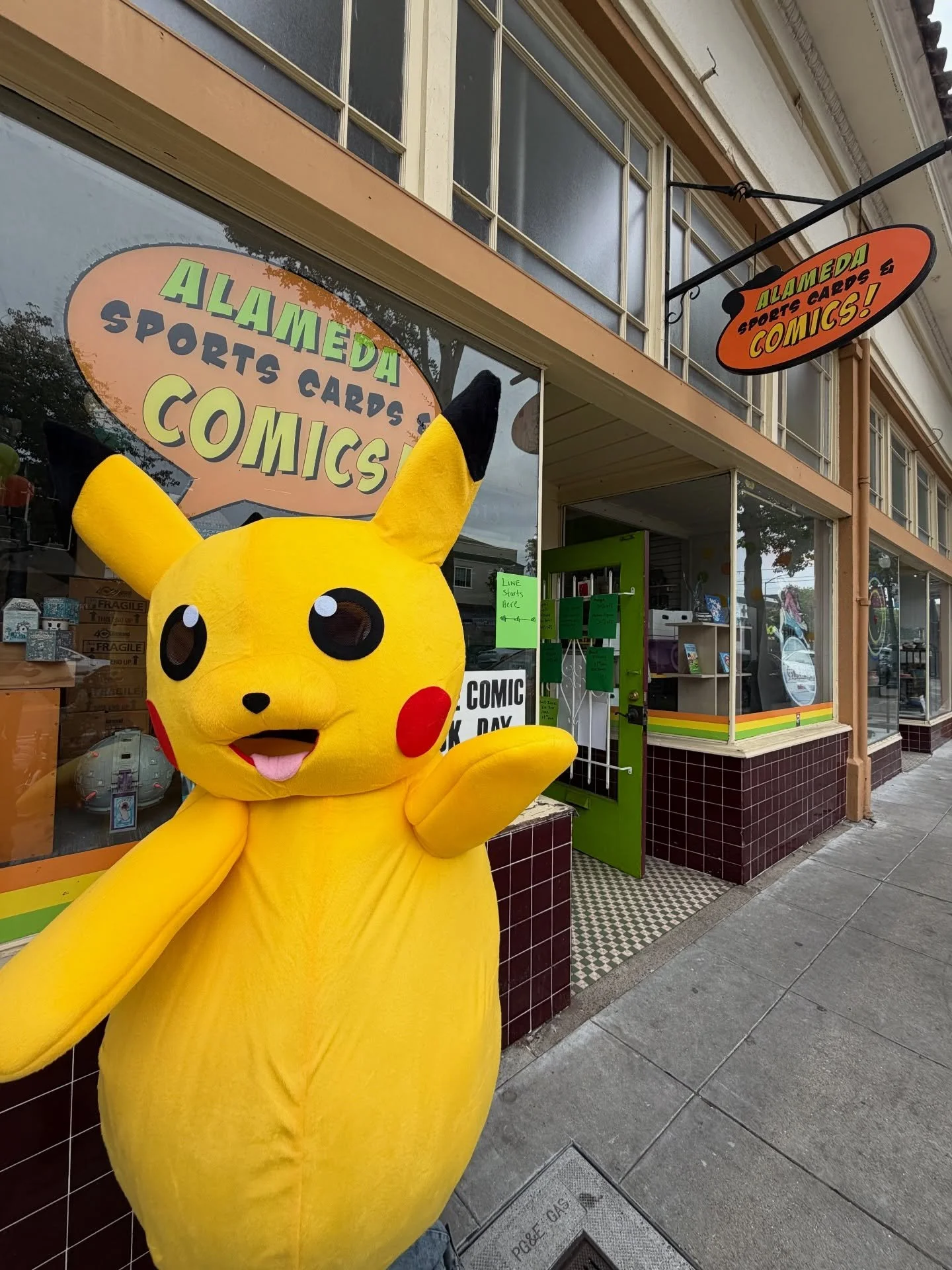 Action shot! Free Comic Book Day at Alameda Sports Cards &amp; Comics and Pikachu is here too! 

1515 Webster Street, Alameda, CA.