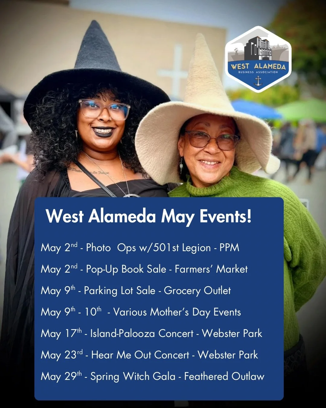 Welcome to May!

Saturday May 2nd - Photo Ops w/ @501stggg at @pacificpinball from 3-5pm and a Pop-up Used Book Sale by @friendsofthealamedafreelibrary at the @alamedafarmersmarket from 9am to noon!

Saturday, May 9th - 9am to 3pm - 
Head to Grocery 