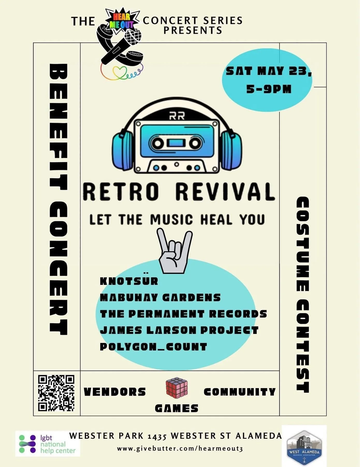 Grab your tickets now @westalamedabusiness link in bio and get your &lsquo;80s-&lsquo;90s costume together! Invite your friends and join the fun&hellip;

Saturday, May 23rd 5pm to 9pm it&rsquo;s the
Retro Revival - Hear Me Out Benefit Concert &amp;  