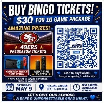 It&rsquo;s Bingo Night in Webster Park for a great cause. Buy your Bingo Tickets now - use the QR code - and head to Webster Park - 1435 Webster Street (formerly the Healing Garden)

Saturday, May 9th at 3pm for 4pm Bingo Play to benefit the  Encinal