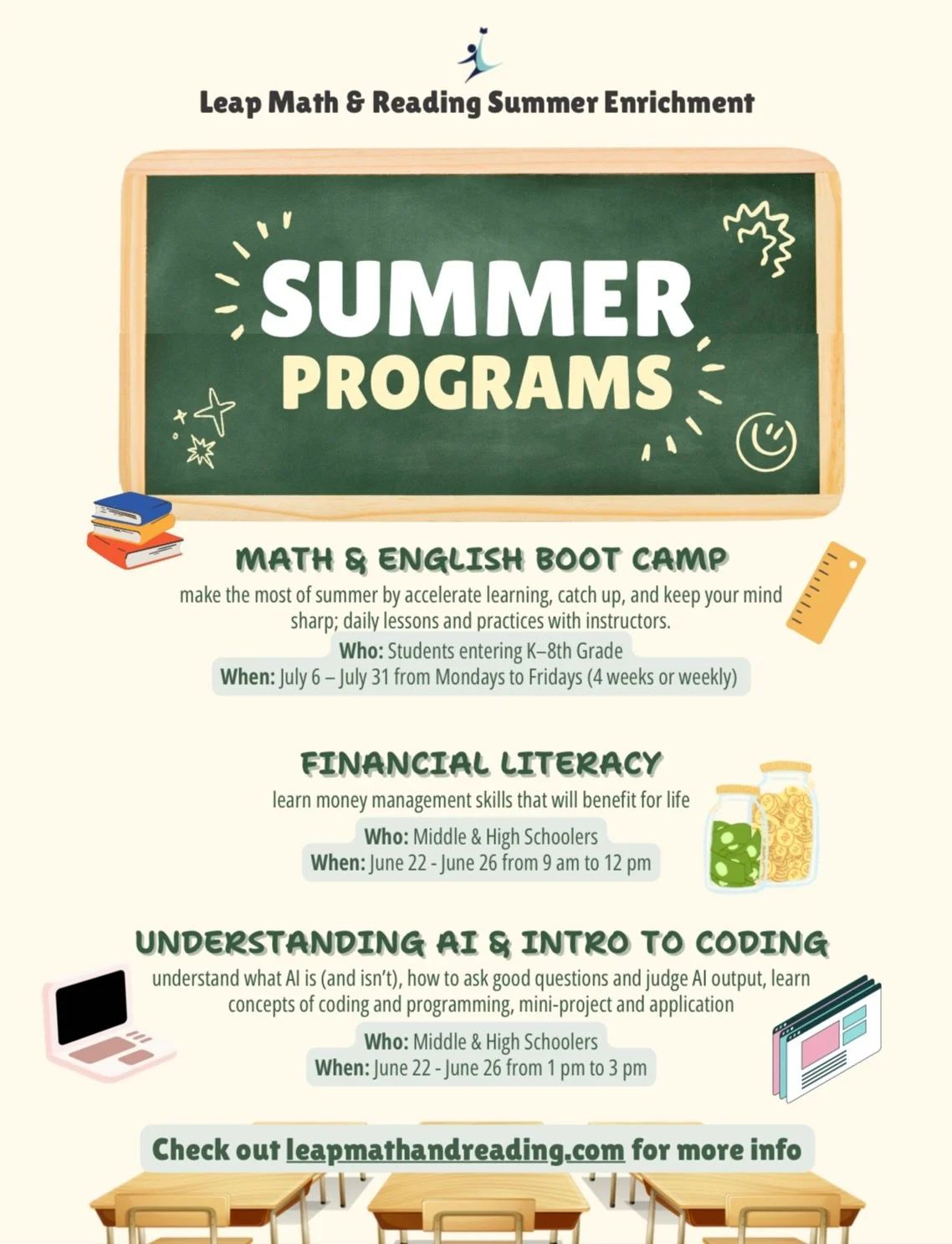 Leap Math and Reading has opened enrollment on Summer Enrichment Programs! 

Swipe through and snap the QR code to sign your young learners up today. 

LeapMathandReading.com

@leapmathandreading 

@westalamedabusiness #alamedastudent #alamedakids #s