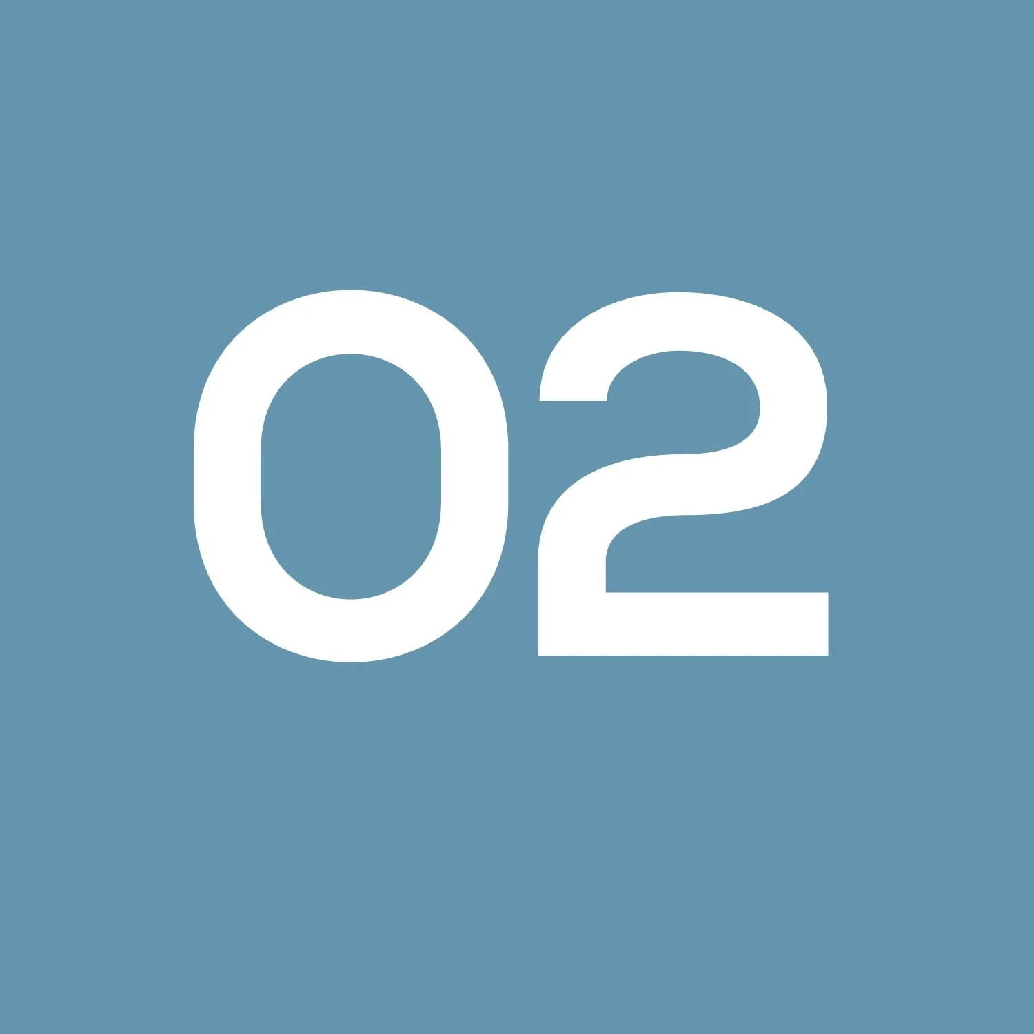 White number "02" on a blue background.