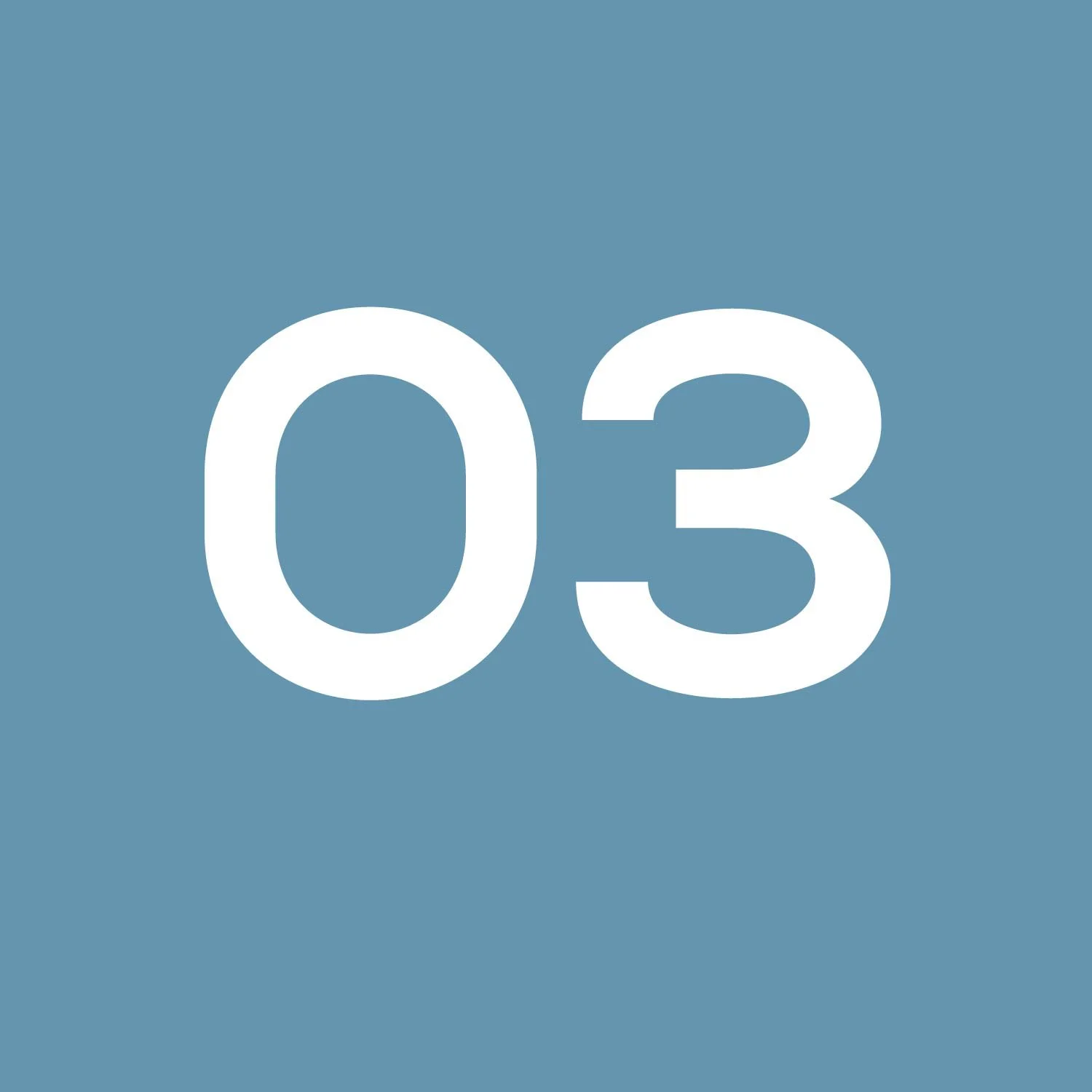 White number 03 on light blue background
