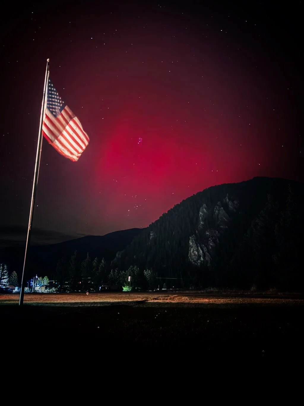 "Patriotic Lights" ~ Reds, pinks, and greens were splashing upon the jet black sky, as my mind went from thinking about life, to relishing into the present. (Big Sky, Montana)