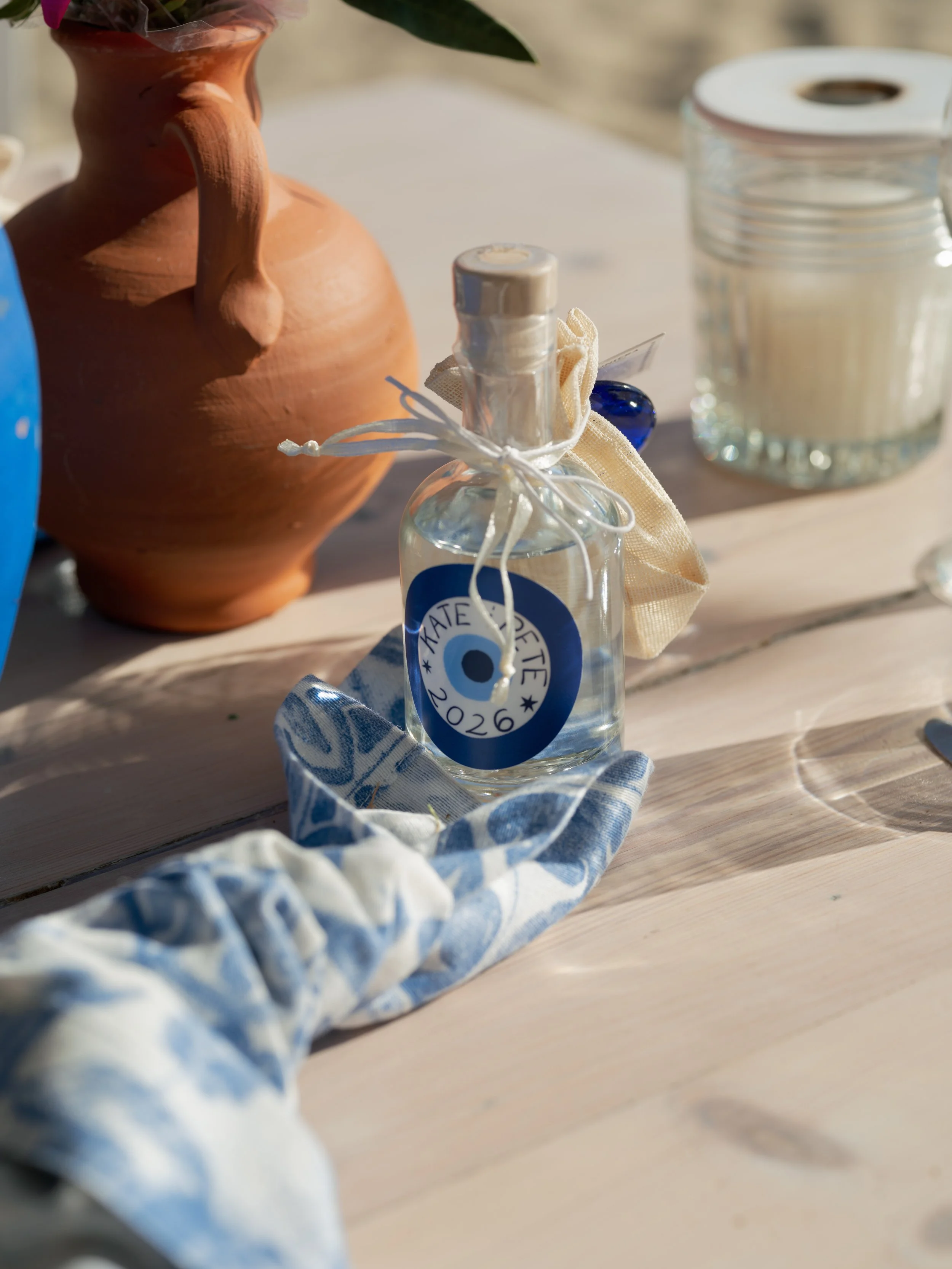 Custom evil eye wedding stickers for Mykonos wedding