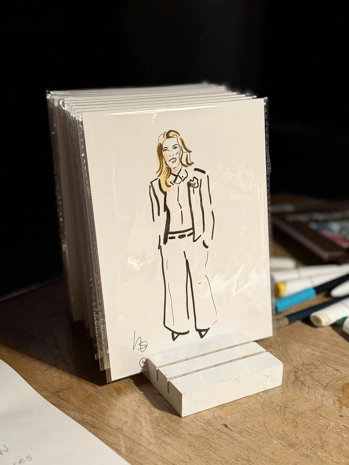 Fashion illustration of a woman at a wedding in Red Hook, Brooklyn