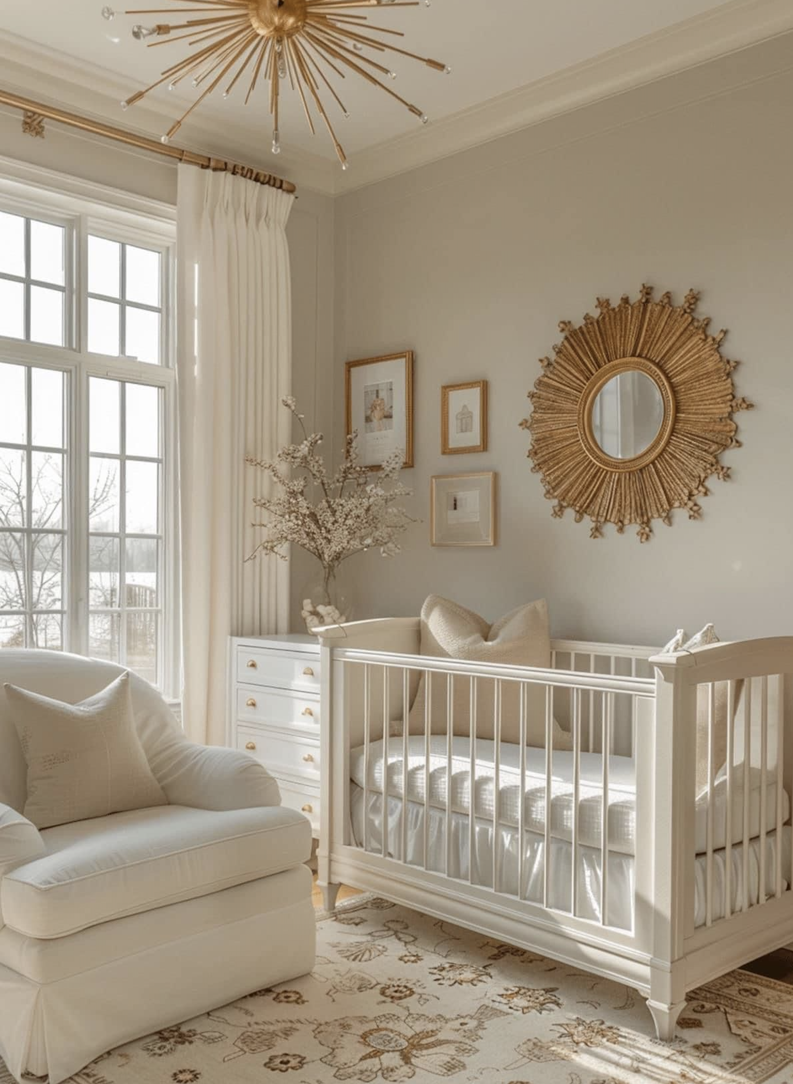beautiful nursery designed in cream colour