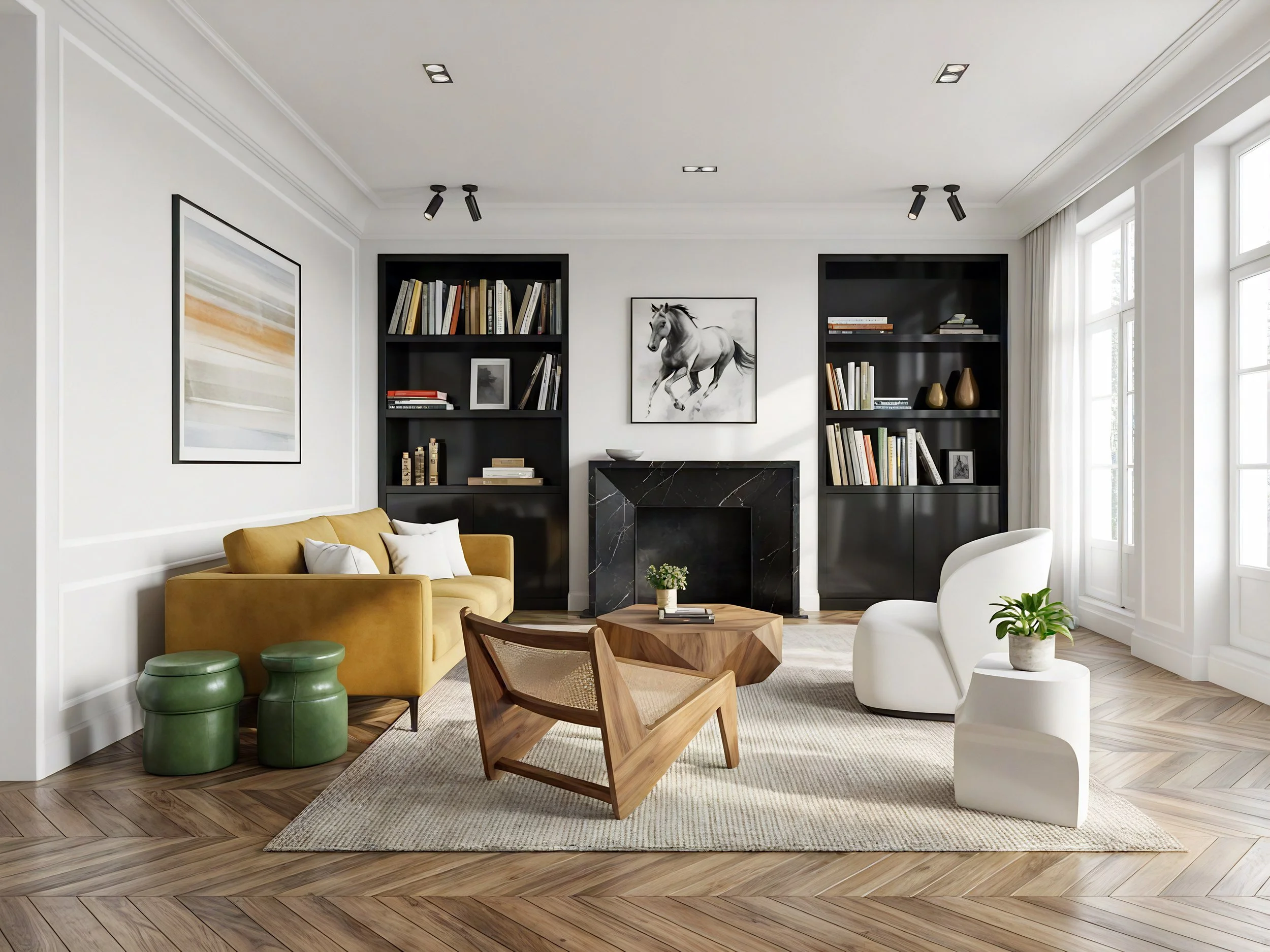 Cobham contemporary living room interior with stylish furnishings and modern accents.
