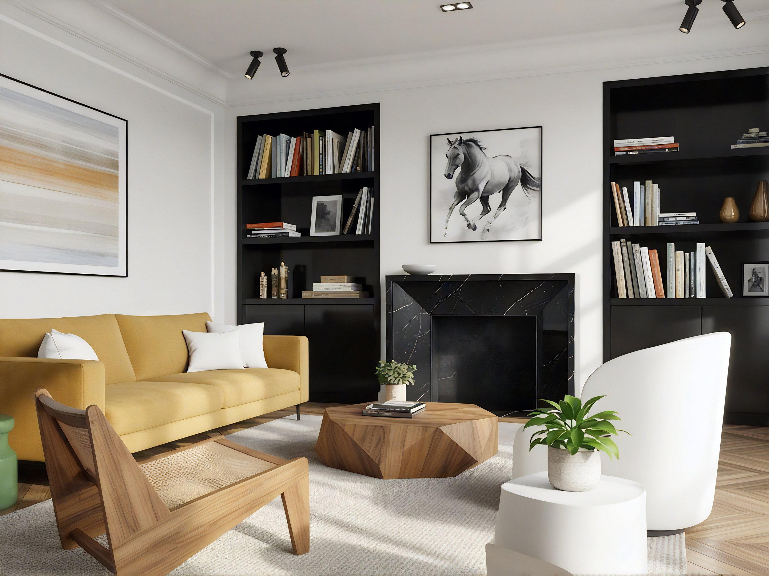 Cobham contemporary living room with stylish seating and decorative accents.