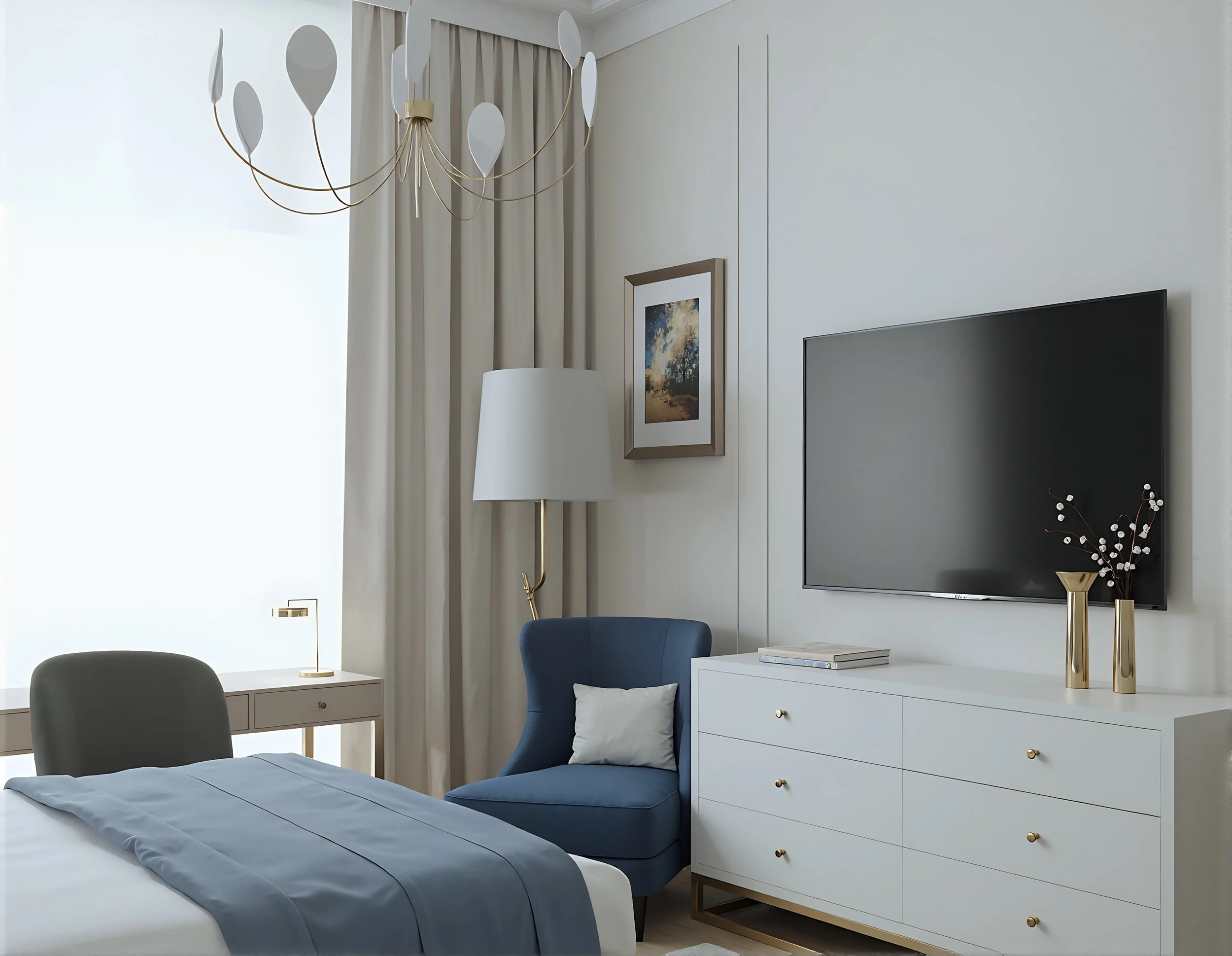 Kensington elegant bedroom with comfortable bed and refined furnishings
