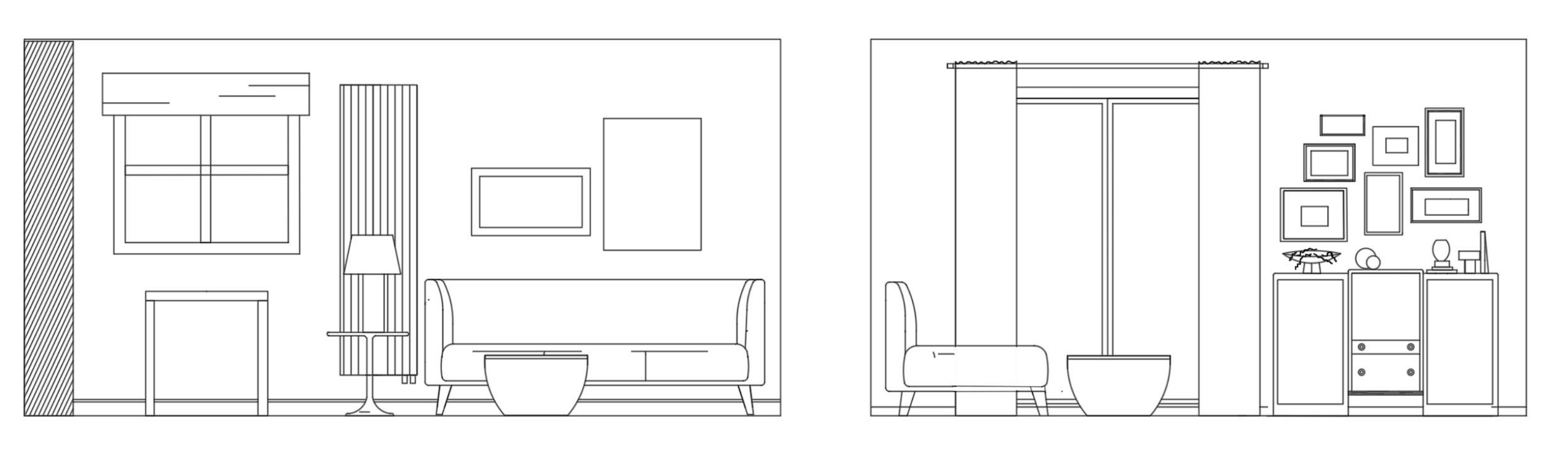 Elevation drawings of living room walls