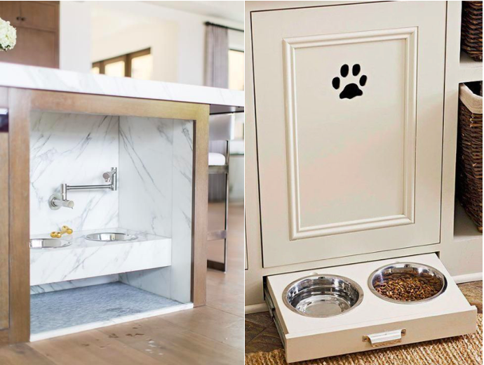 et-friendly feeding station integrated into modern kitchen design