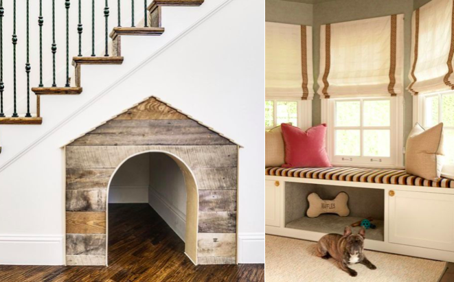 Stylish built-in dog bed in modern London home interior