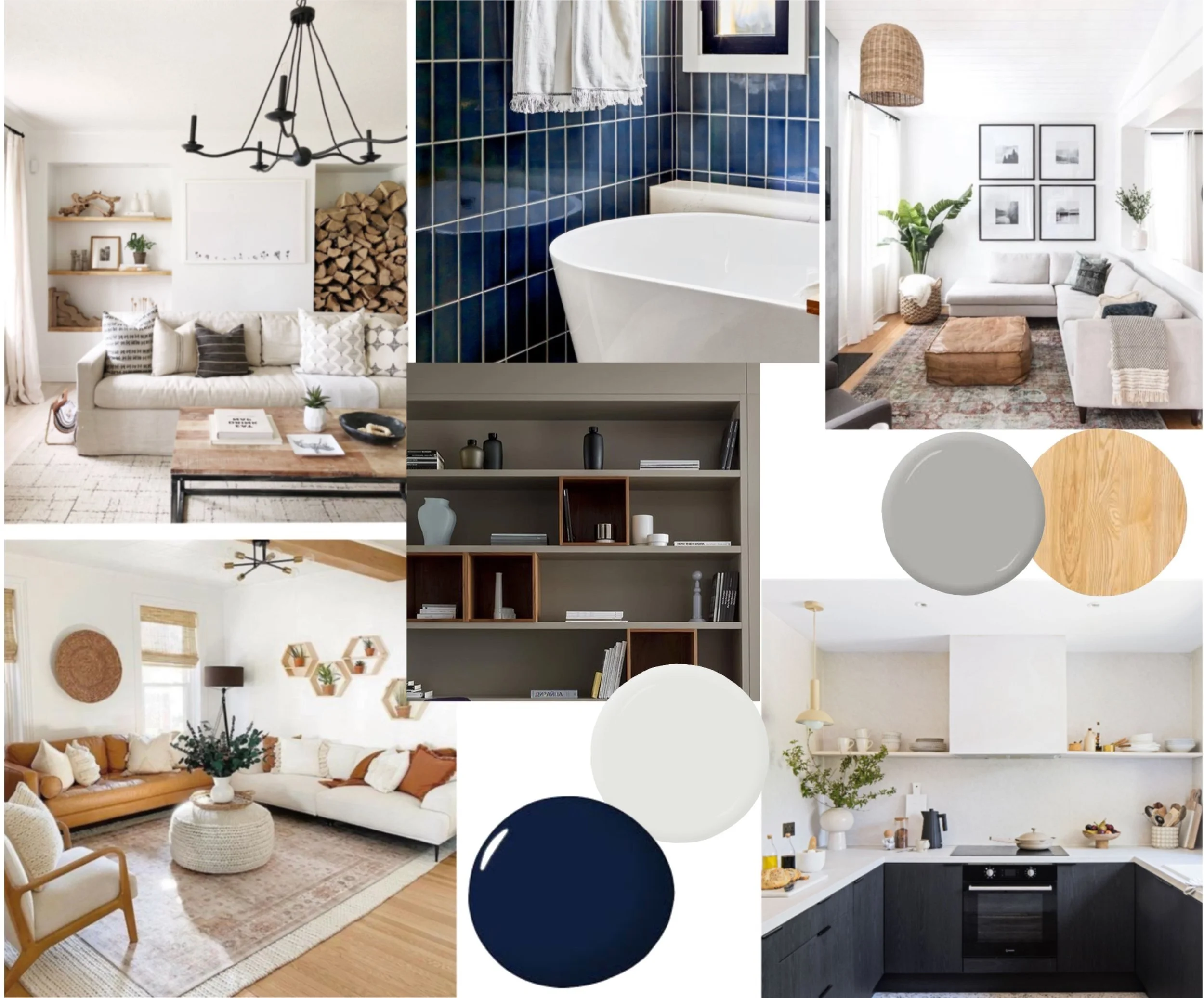 Wimbledon interior design concept board showing colours, textures, and inspirations.