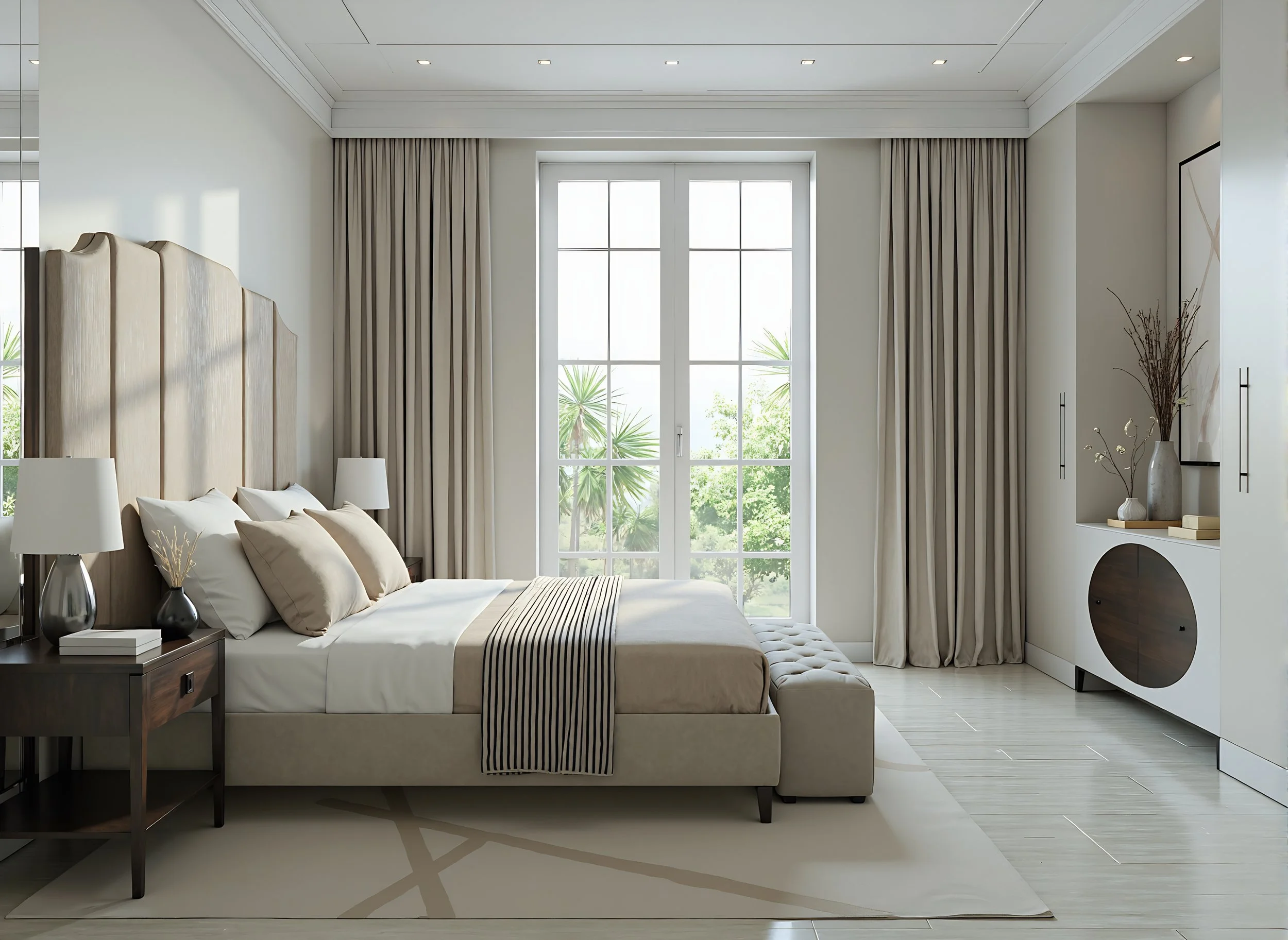Timeless bedroom interior in Cobham featuring a comfortable bed, elegant furnishings, and classic decorative accents. A sophisticated space combining modern comfort with enduring style.