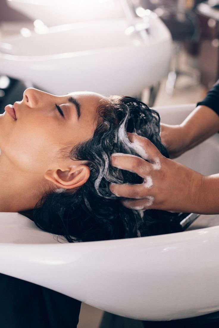 scalp treatment, hands shampooing hair