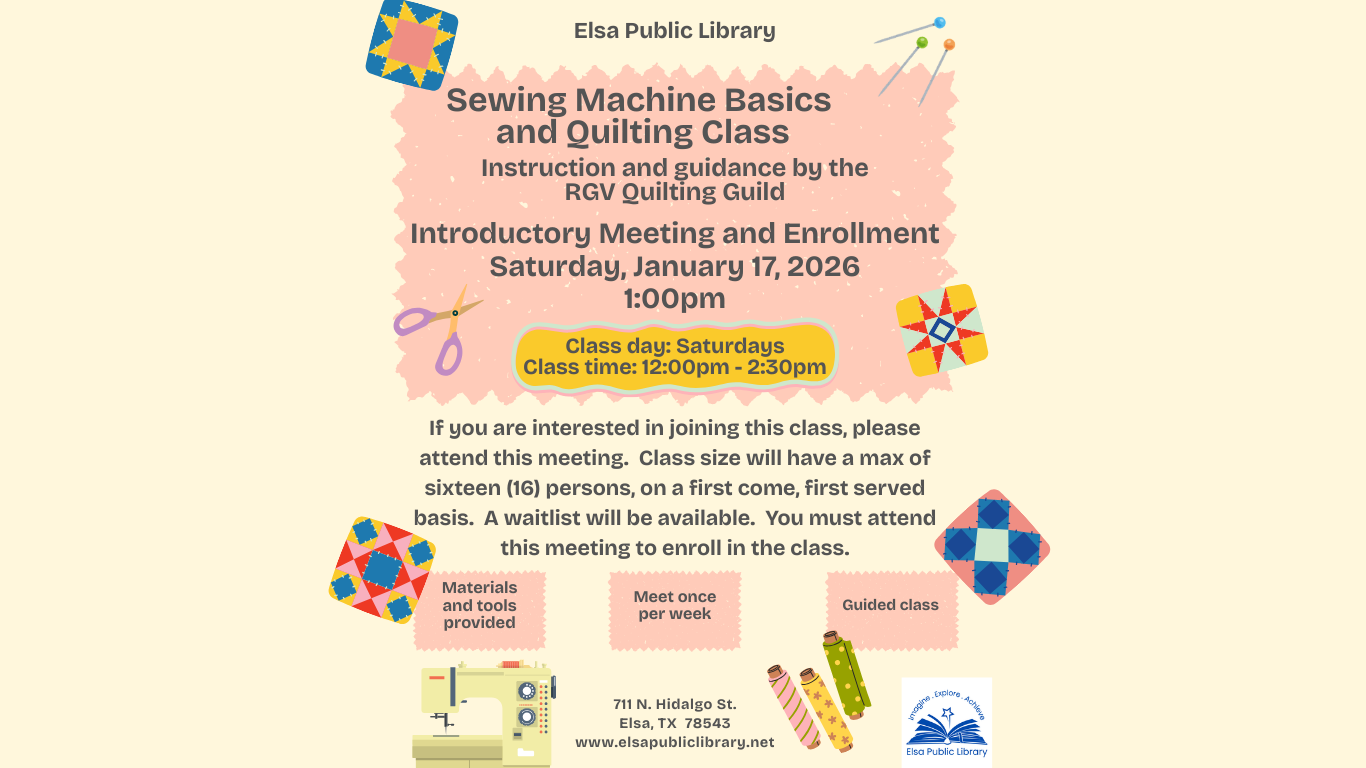 Sewing Machine Basics and Quilting Class Introductory Meeting and Enrollment