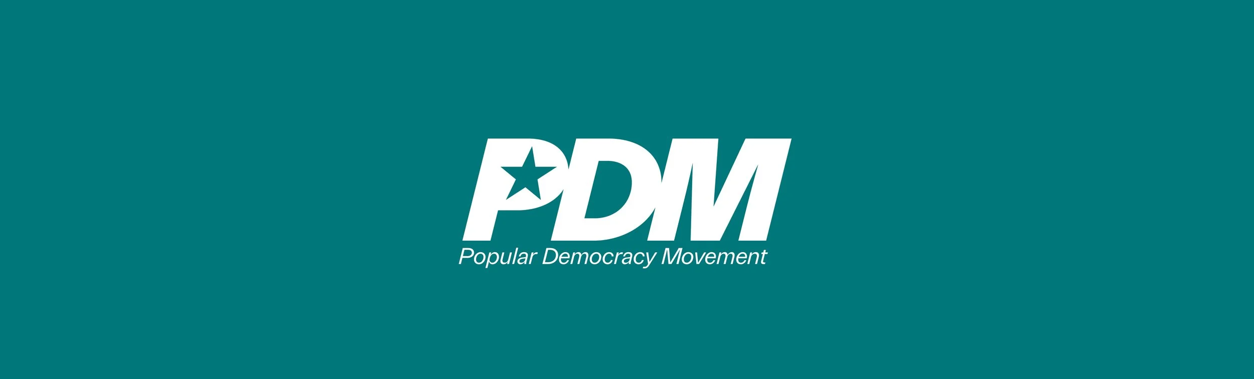 PDM logo with a star inside the letter P and the words 'Popular Democracy Movement' below it.