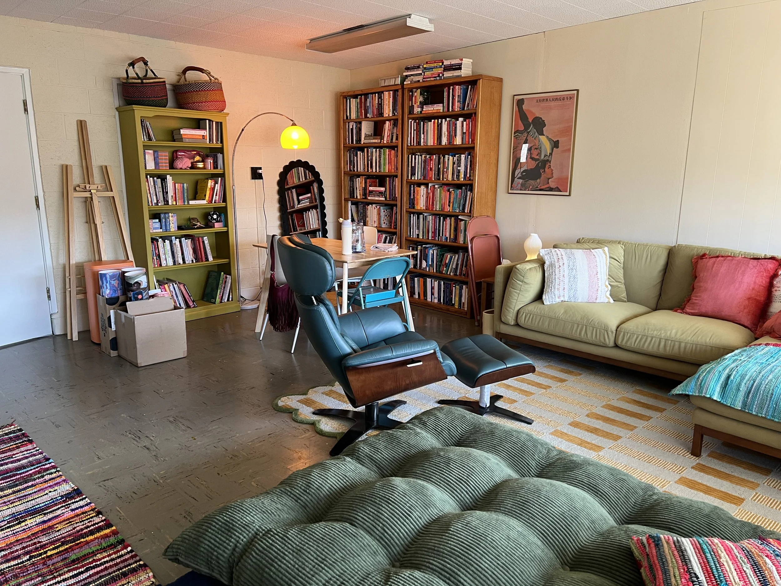 View of the bookshelves in the office 