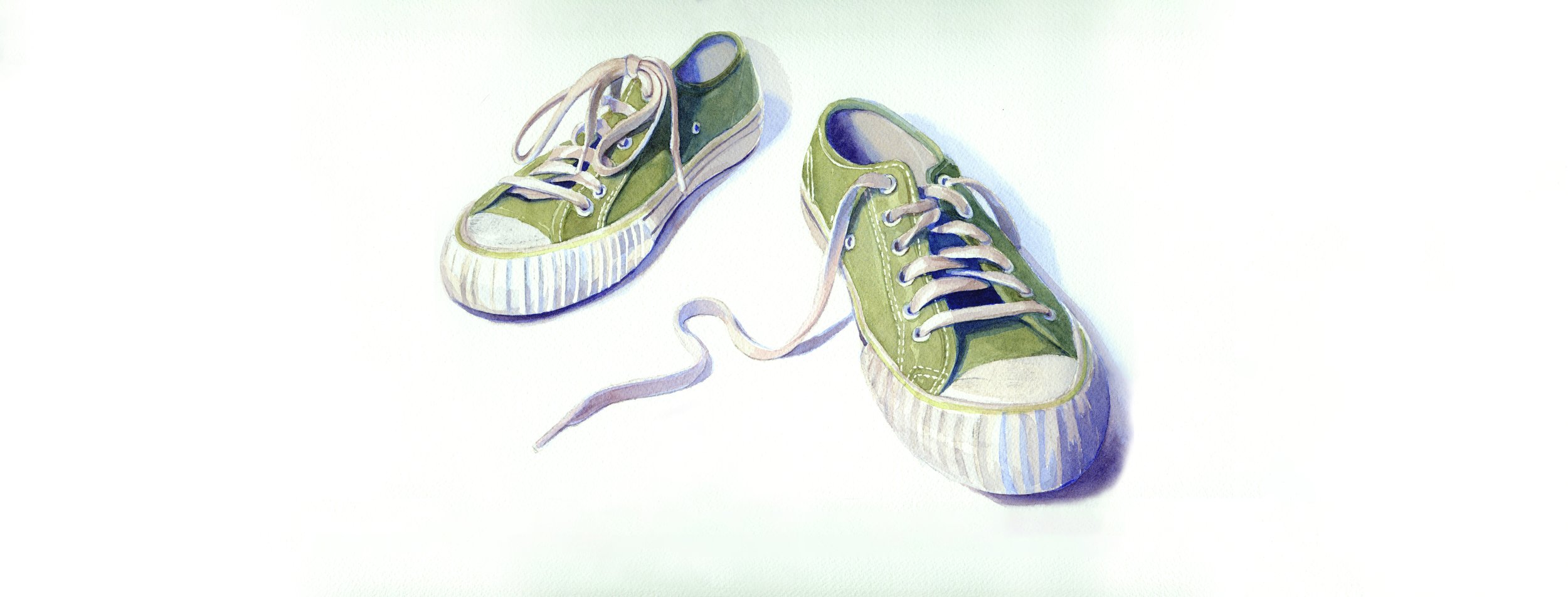 Illustration of green sneakers with white laces on a light background.